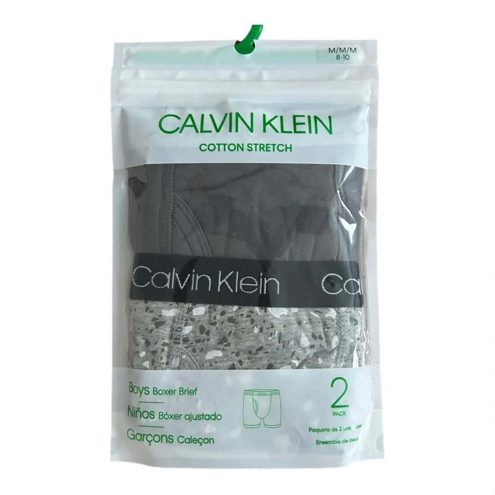 CALVIN KLEIN BOYS BOXER BRIEFS COTTON STRETCH TWO 2 PACKS GRAY BLUE‎ Medium NEW